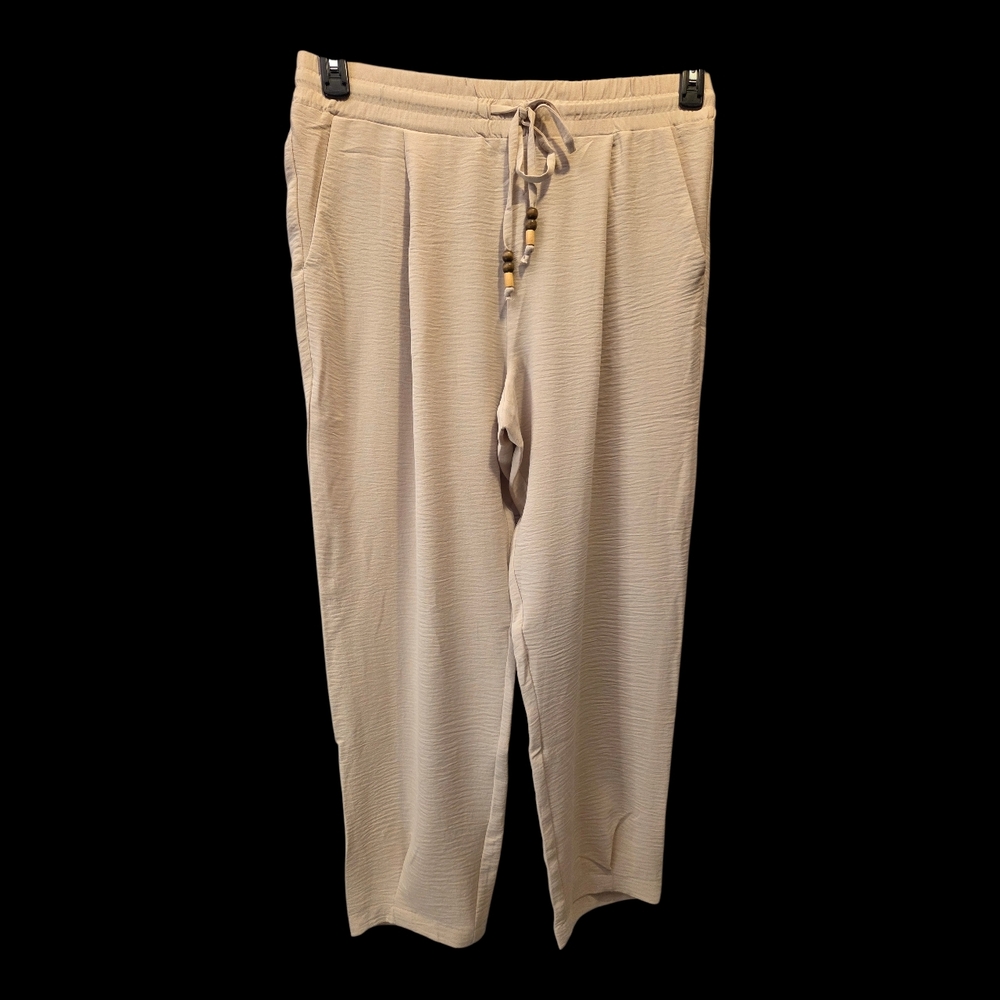 Women's Cream Wide Leg Drawstring Pants‎